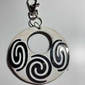 Silver and White Swirl Keychain, Handnade Bag Charm